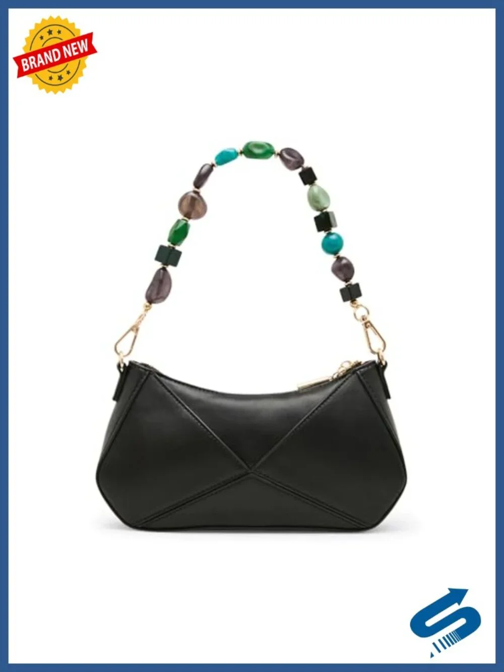 Faux Leather Satchel Crossbody Bag with Bead Ornament Strap
